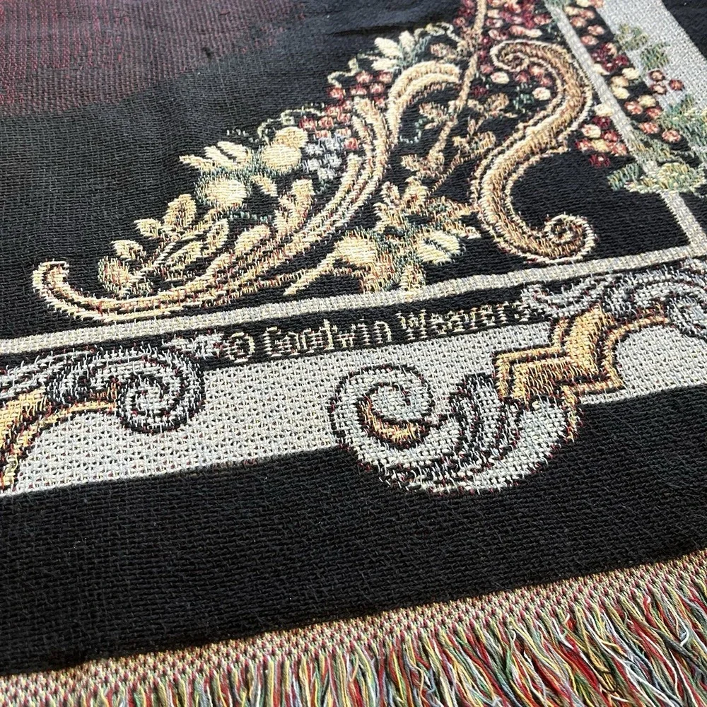 Vtg Goodwin Weavers Fruit Tapestry Throw Fringed Moody Old World Cottagecore